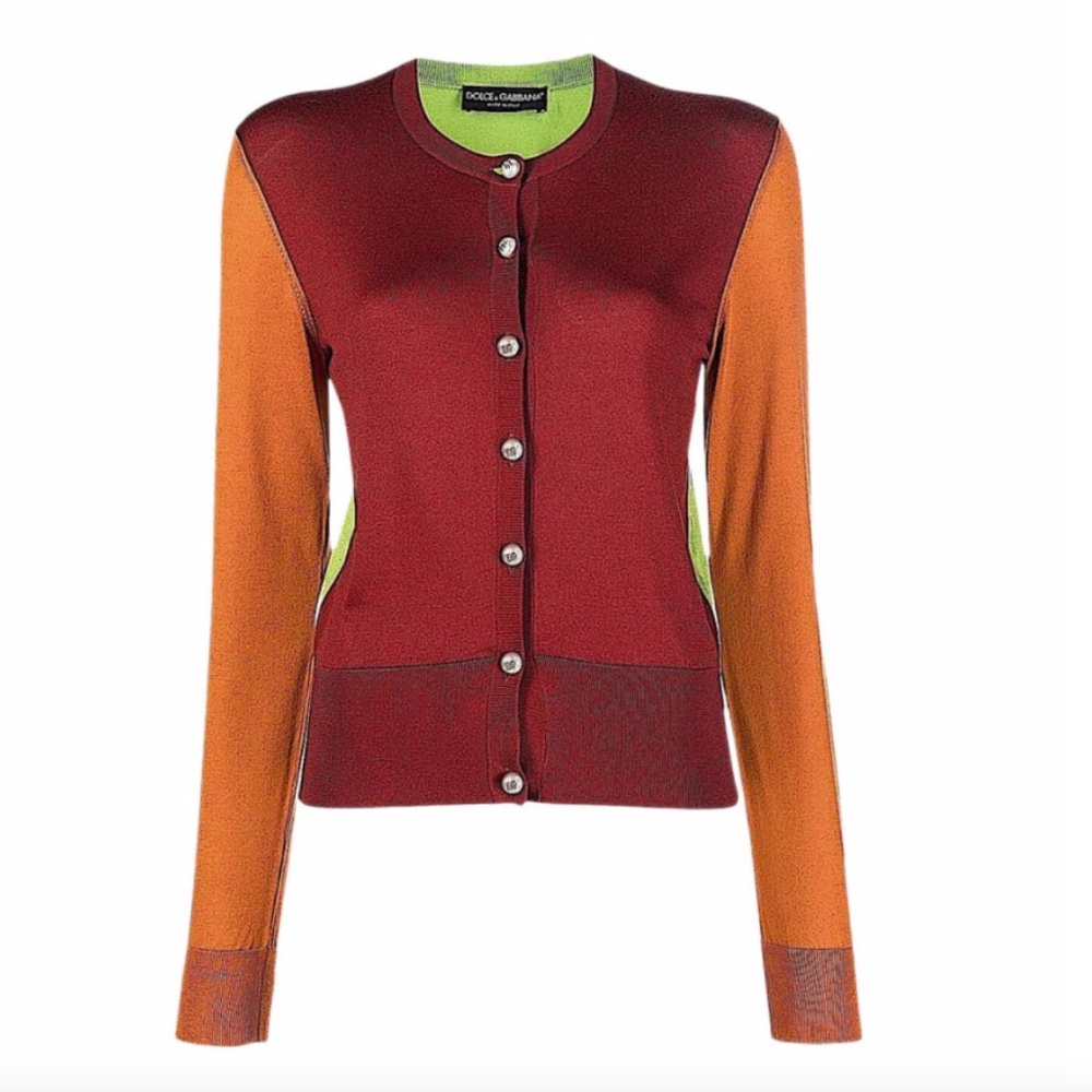 Dolce & Gabbana Multi with Tag Colour-block Silk Cardigan